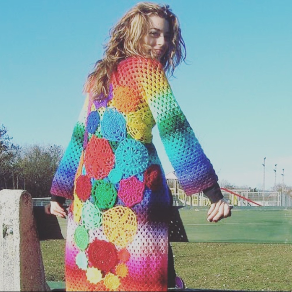 Multicolor rainbow cardigan bohemian crochet